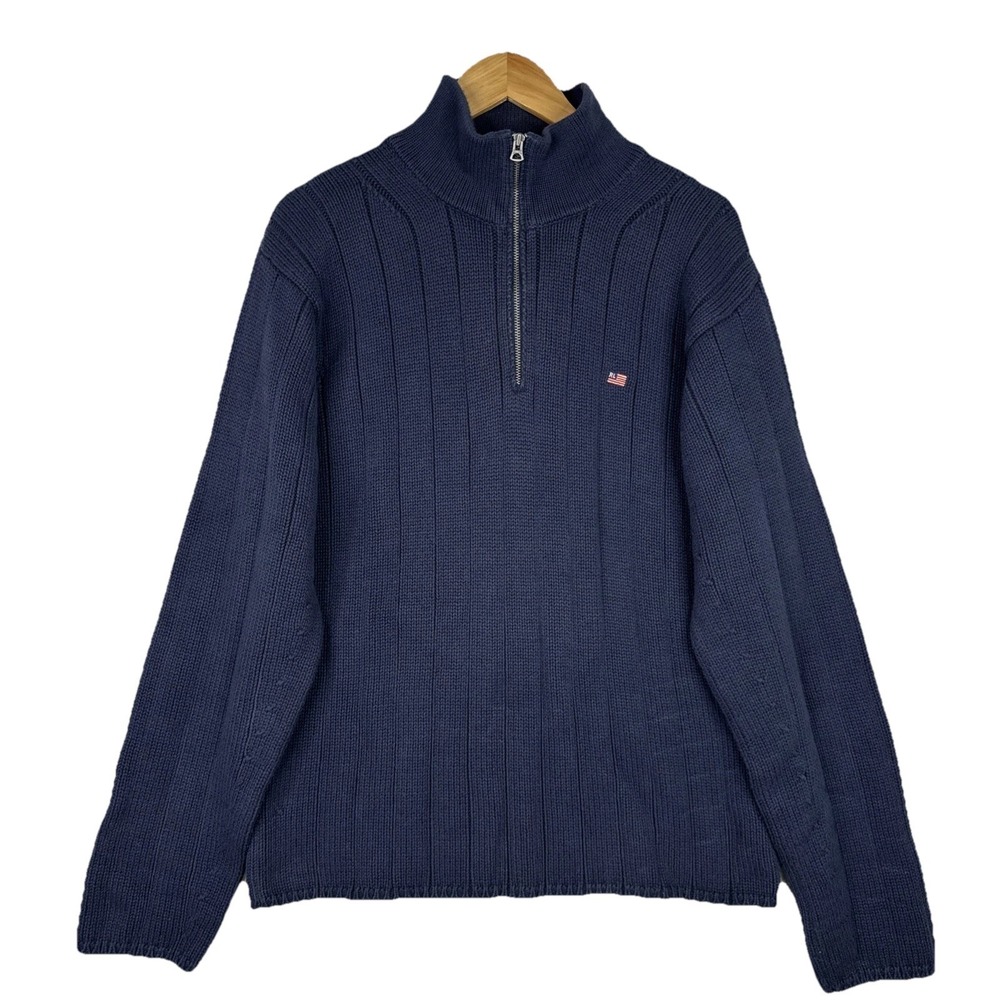 Vintage 90s Polo Jeans Ralph‎ Lauren Quarter Zip Sweater Mens Navy Cotton